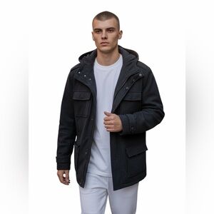 Men’s Black Utility Winter Jacket with Hooded Liner | Size M | Insulated Warm